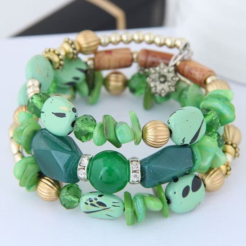 Vintage-Armband im böhmischen Stil mit mehrlagigen türkisfarbenen Achat-Kristallperlen - Grün - image 14