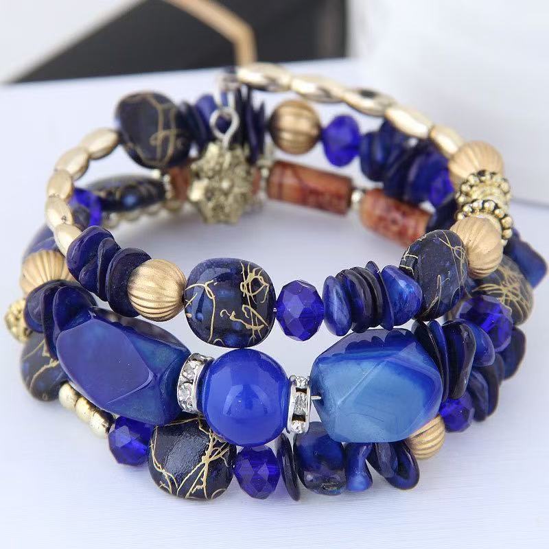 Vintage-Armband im böhmischen Stil mit mehrlagigen türkisfarbenen Achat-Kristallperlen - Blau - image 8