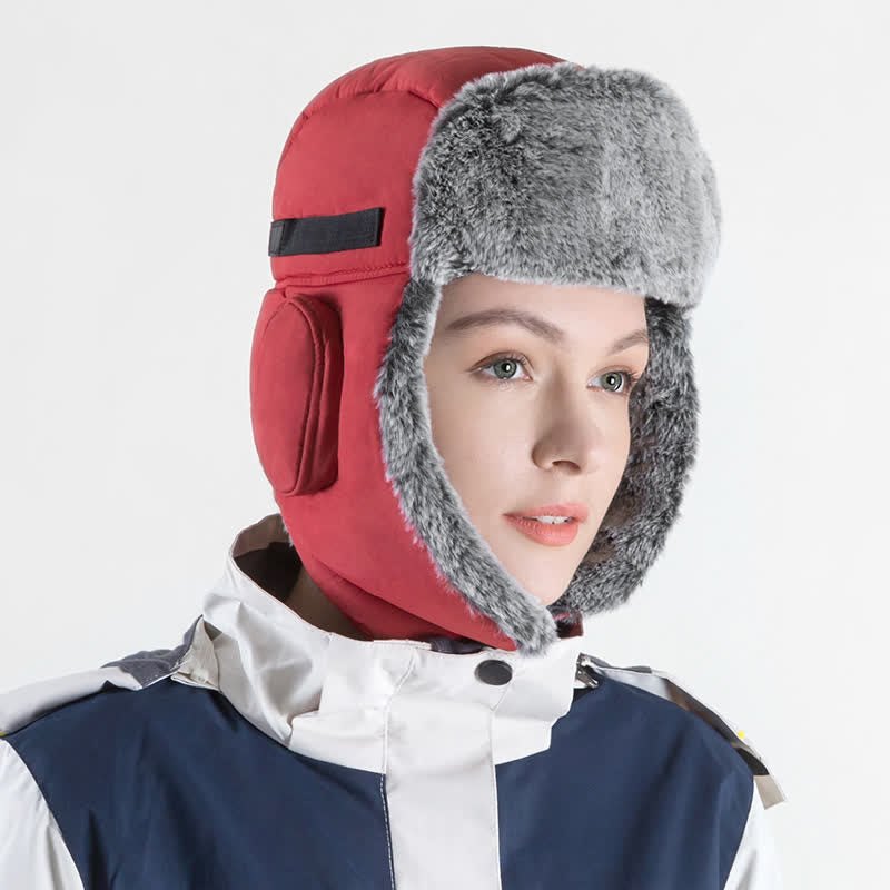 Unisex Outdoor Aviator Cap Kunstfell Trapper Hut Set