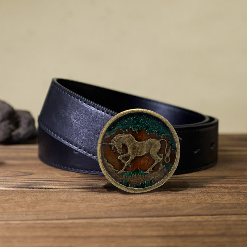 Herren DIY Mystical Unicorn Gürtel aus Leder mit antiker bronzener Schnalle