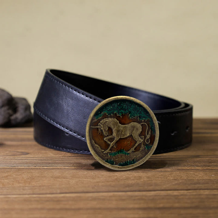 Herren DIY Mystical Unicorn Gürtel aus Leder mit antiker bronzener Schnalle