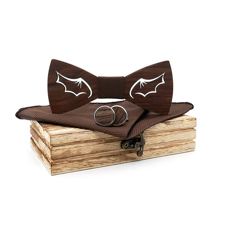 3-teiliges Set, Herren Fliegen aus Holz mit Dämonenflügeln