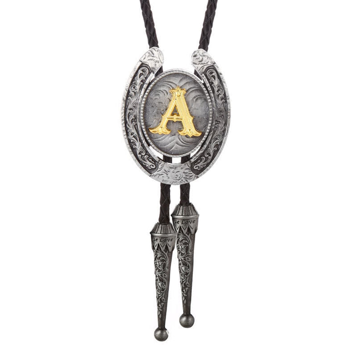Moderne Western-Hufeisen Anfänglicher Buchstabe A bis Z Bolo Tie - Silber - A - image 30