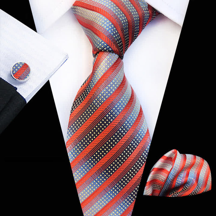 3-tlg. Herren-Modernes Orange &amp; Grau gestreiftes Krawatten-Set