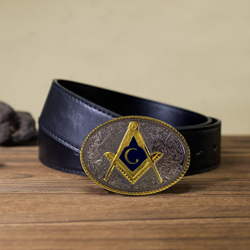 DIY C-förmiger Freimaurer Oval-Schnallen Leder Gürtel für Herren