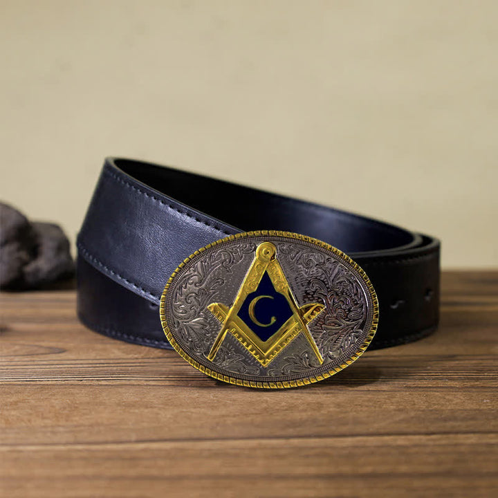 DIY C-förmiger Freimaurer Oval-Schnallen Leder Gürtel für Herren