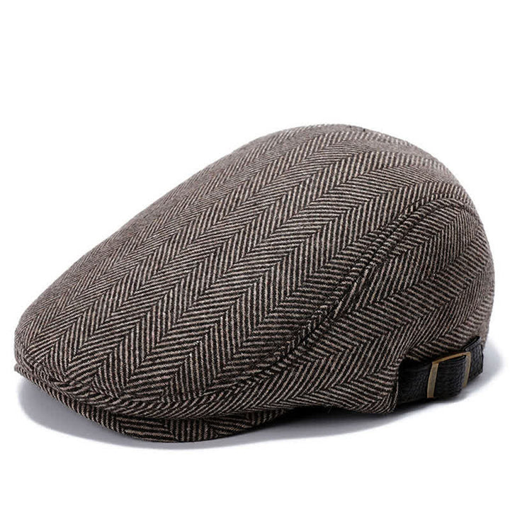 Lederverstellbare Schnalle Flache Mütze Baskenmütze - Kaffeefischgrätmuster - Verstellbar (etwa 22"-23 1/4") - image 10