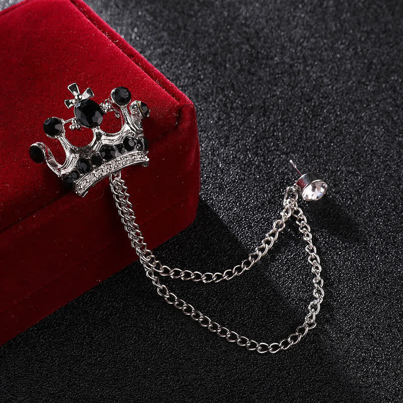 Herren Retro Kronenketten Strass-Brosche