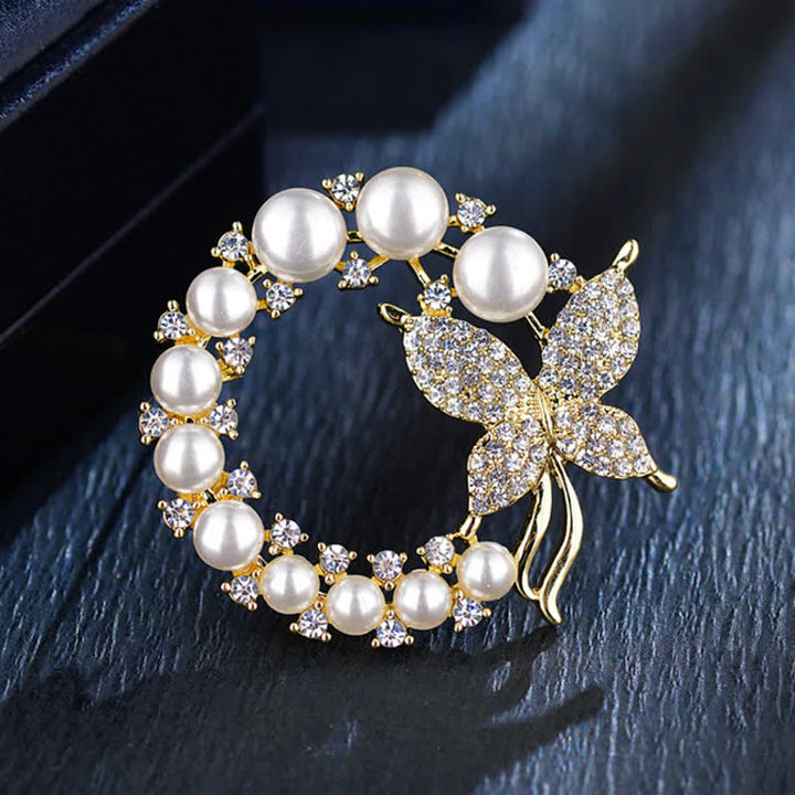 Frauen Goldene Schmetterling Perle Kranz Brosche