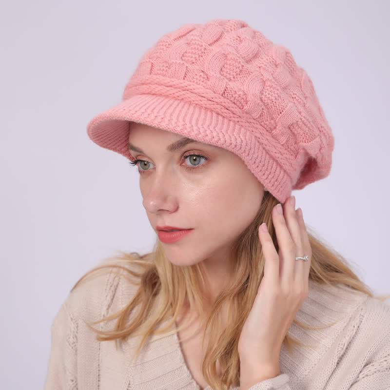 Damen Beanie-Hut mit lockerem flauschigem Futter und Schirm
