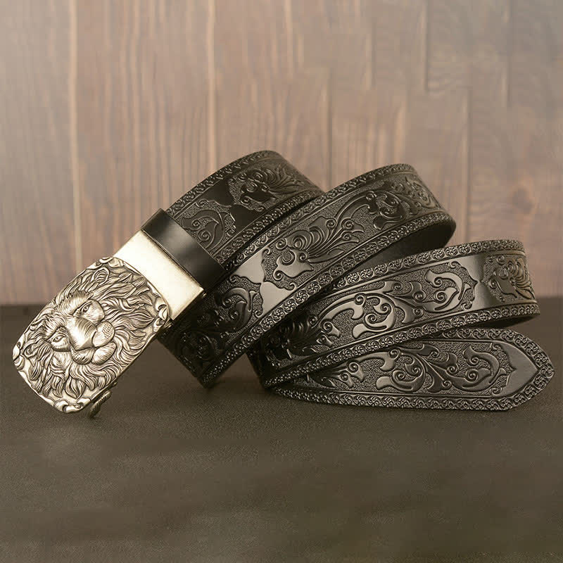 Men's Honor Male Lion Head Leder-Gürtel mit Löwenkopf
