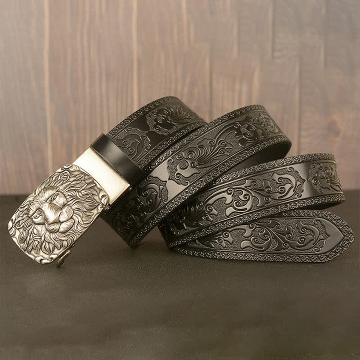 Men's Honor Male Lion Head Leder-Gürtel mit Löwenkopf