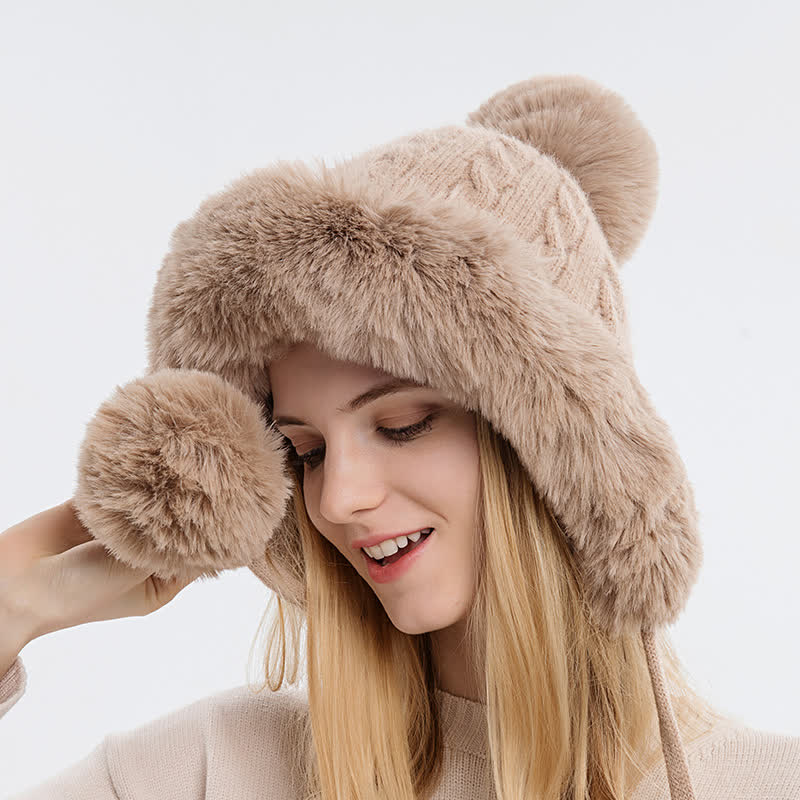 Dreifacher Bommel dicker warmer gestrickter Hut für Damen