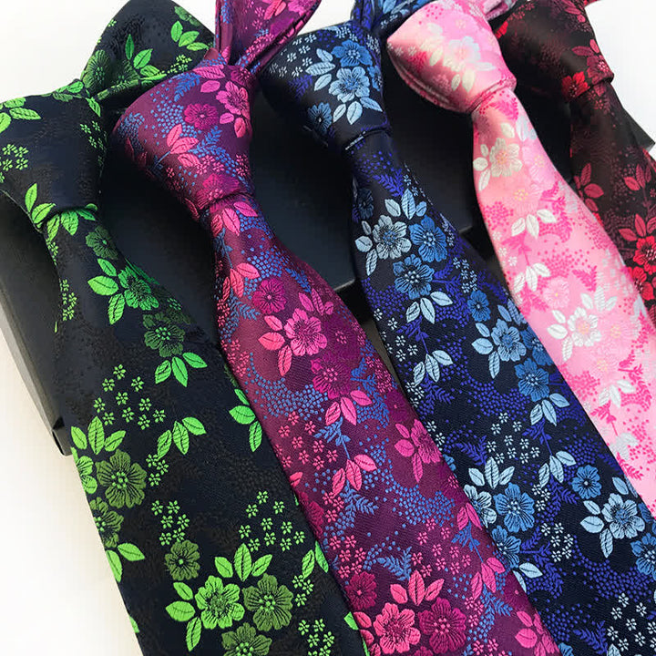 2-teiliges Krawattenset für Herren mit Pflaumenblüten-Blumenmuster