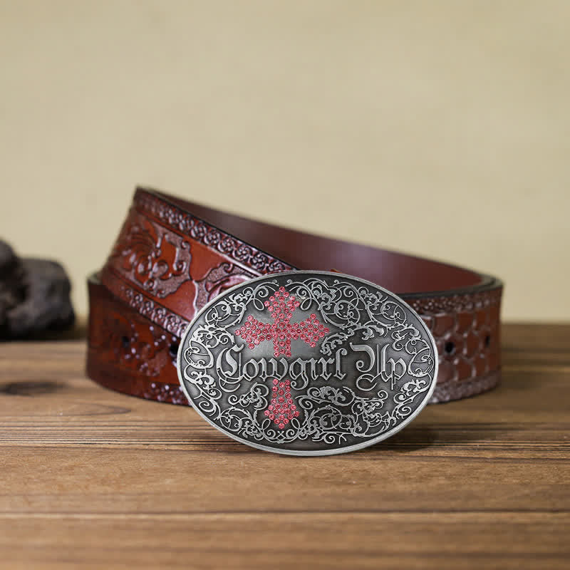 Damen DIY Cowgirl Rankennietenkreuzschnalle Ledergürtel