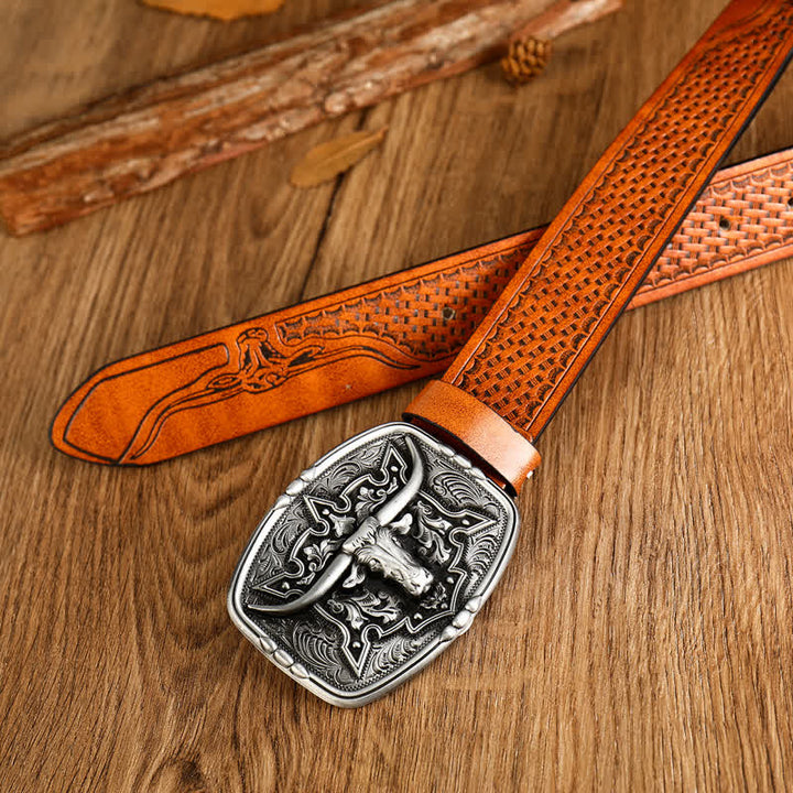 Herren-Gürtel im Western-Stil mit Kuhkopf-Pegung