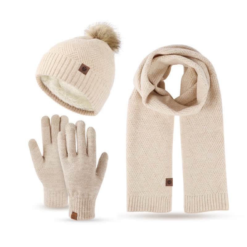 handschuhe schal set damen 3er-Set Damen-Pompom-Gestrickter Hut-Schal-Touchscreen-Handschuhe –  de.floraltrip