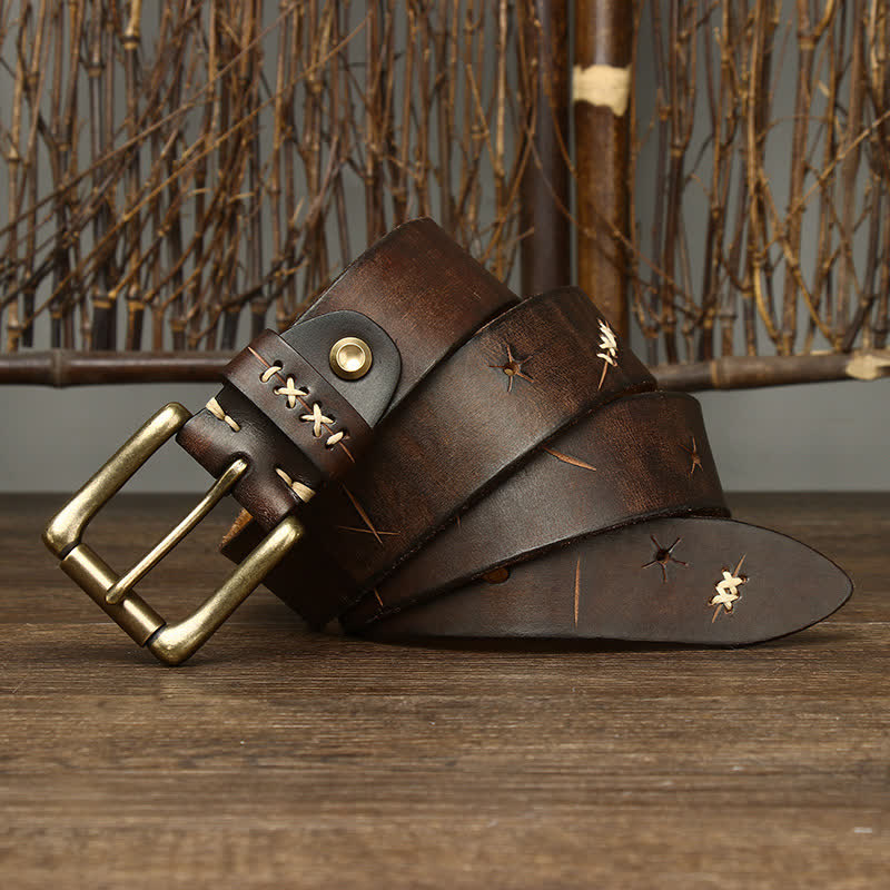 Herren Vintage Gürtel aus Leder mit ausgefallener Schnitzerei - image 3