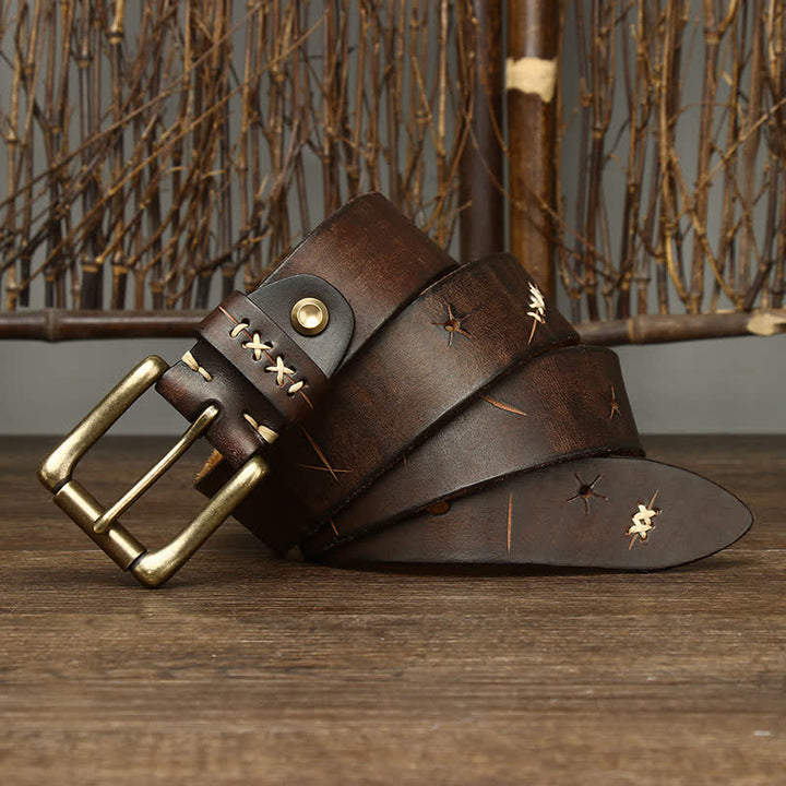 Herren Vintage Gürtel aus Leder mit ausgefallener Schnitzerei - image 3