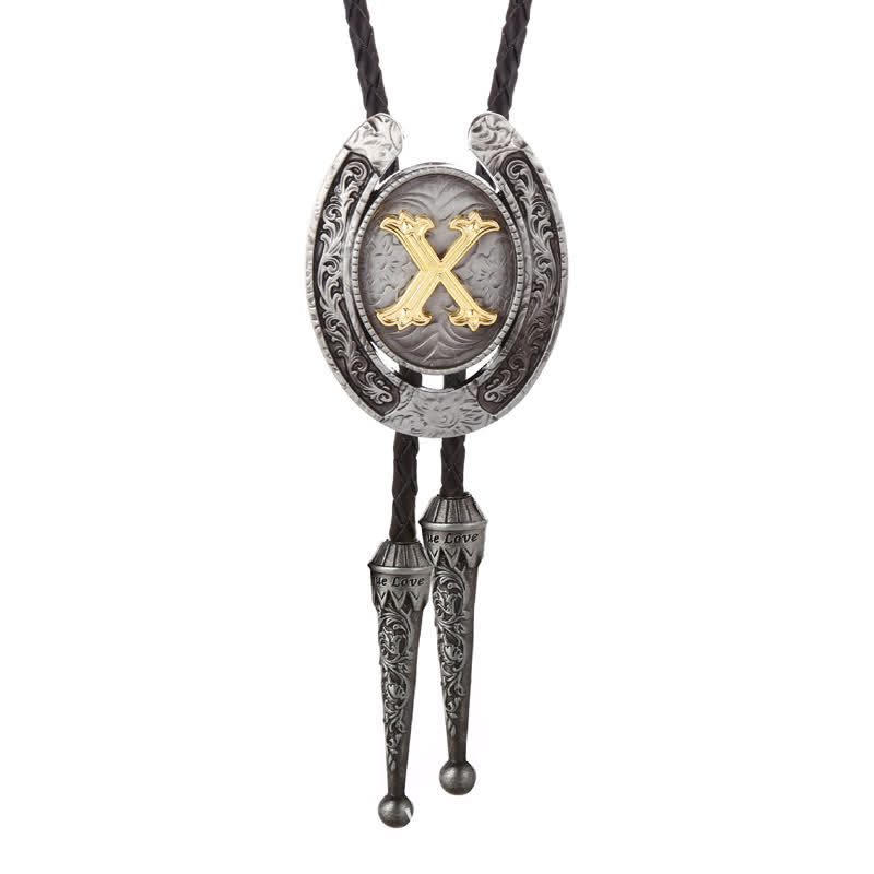 Moderne Western-Hufeisen Anfänglicher Buchstabe A bis Z Bolo Tie - Silber - X - image 53