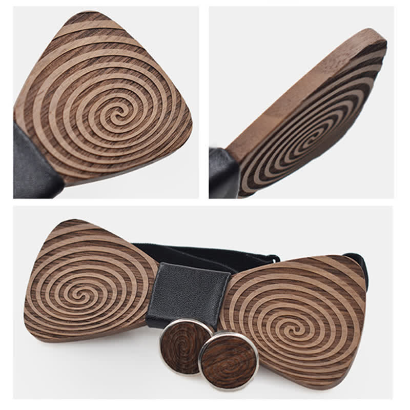 2Stk. Herren Holzfliege Set mit Hypnose-Wirbelaufdruck