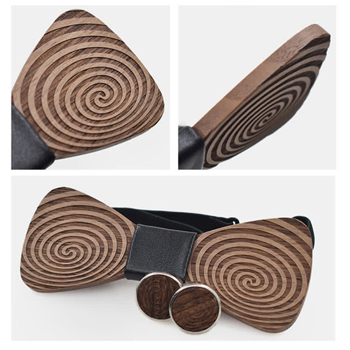 2Stk. Herren Holzfliege Set mit Hypnose-Wirbelaufdruck