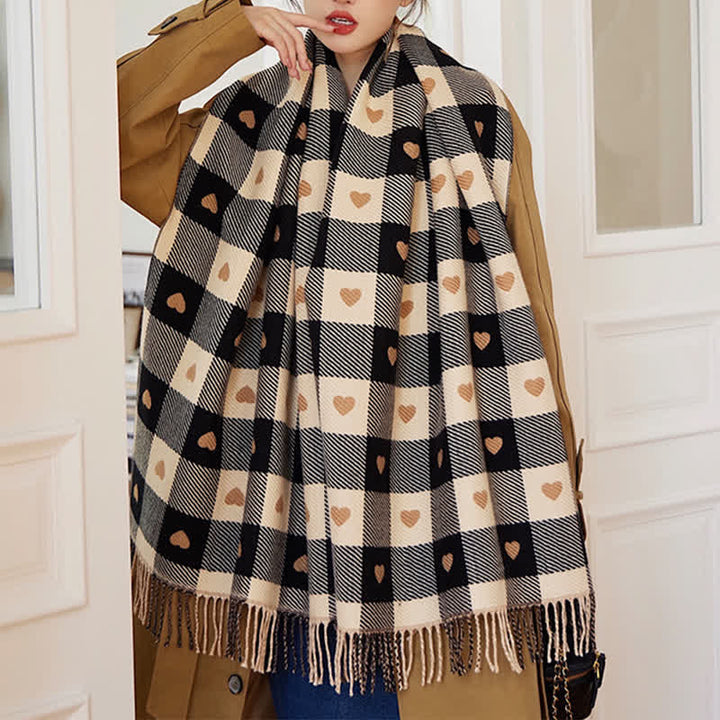 Damen Winter Cape Liebe Schachbrett Schal