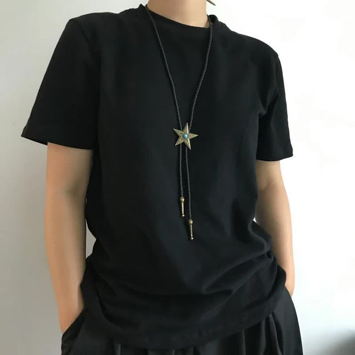 Vintage Naturstein Stern Anhänger Halskette Bolo Tie