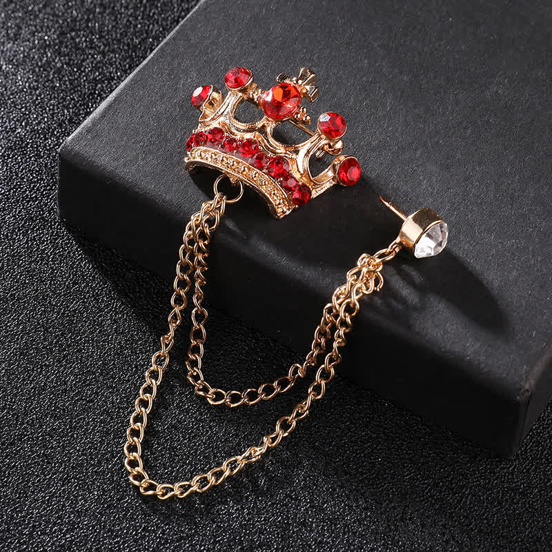 Herren Retro Kronenketten Strass-Brosche