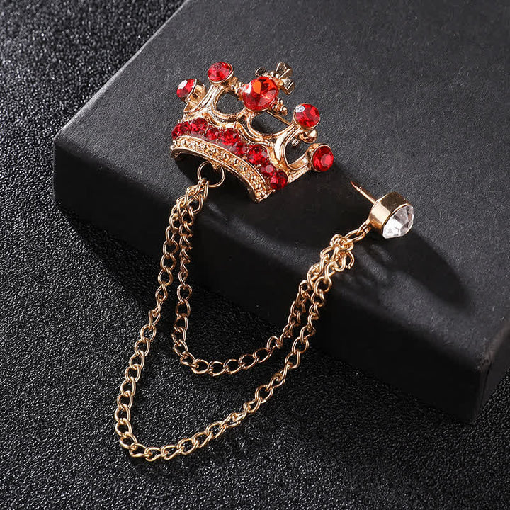 Herren Retro Kronenketten Strass-Brosche