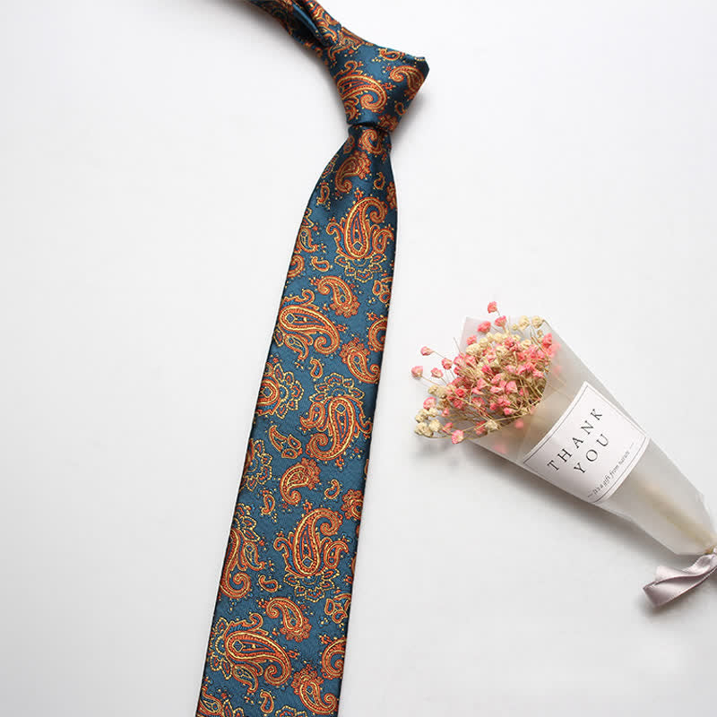 Luxuriöse Herren-Casual-Krawatte mit Paisleymuster - Orange & Blaugrün - image 3