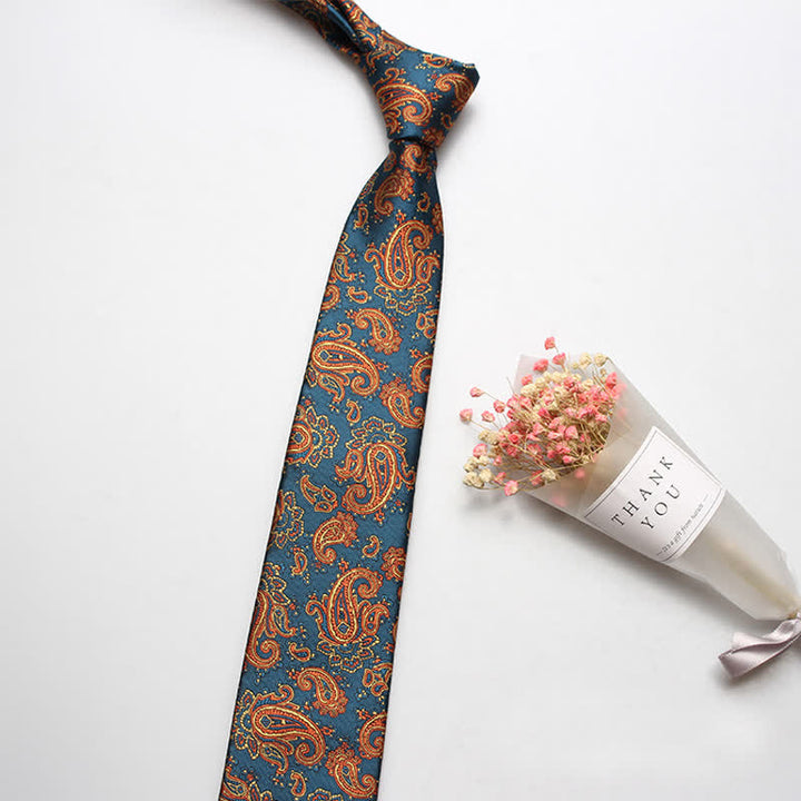 Luxuriöse Herren-Casual-Krawatte mit Paisleymuster - Orange & Blaugrün - image 3