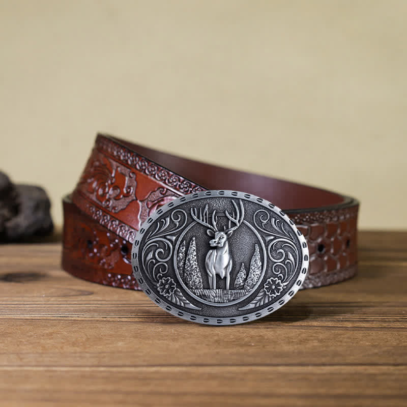 DIY Herren Gürtel mit ovaler Schnalle und Waldhirsch Motiv