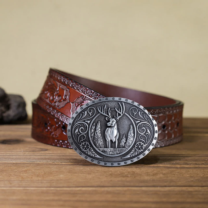 DIY Herren Gürtel mit ovaler Schnalle und Waldhirsch Motiv