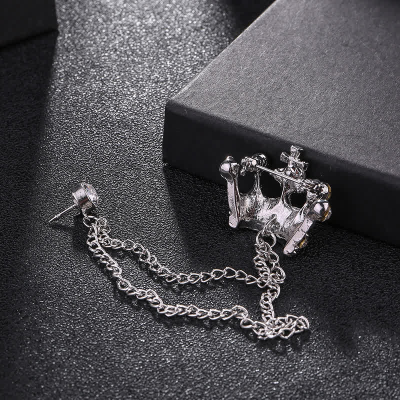 Herren Retro Kronenketten Strass-Brosche