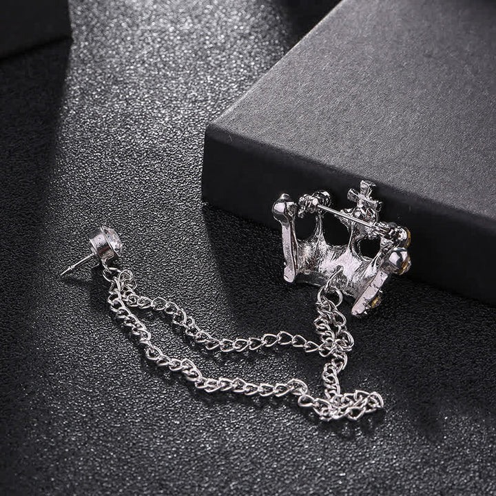 Herren Retro Kronenketten Strass-Brosche