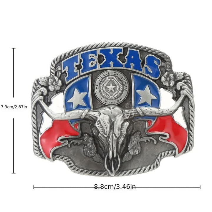 Herren DIY Texas-Flagge Langhorn-Stier Schnallenledergürtel