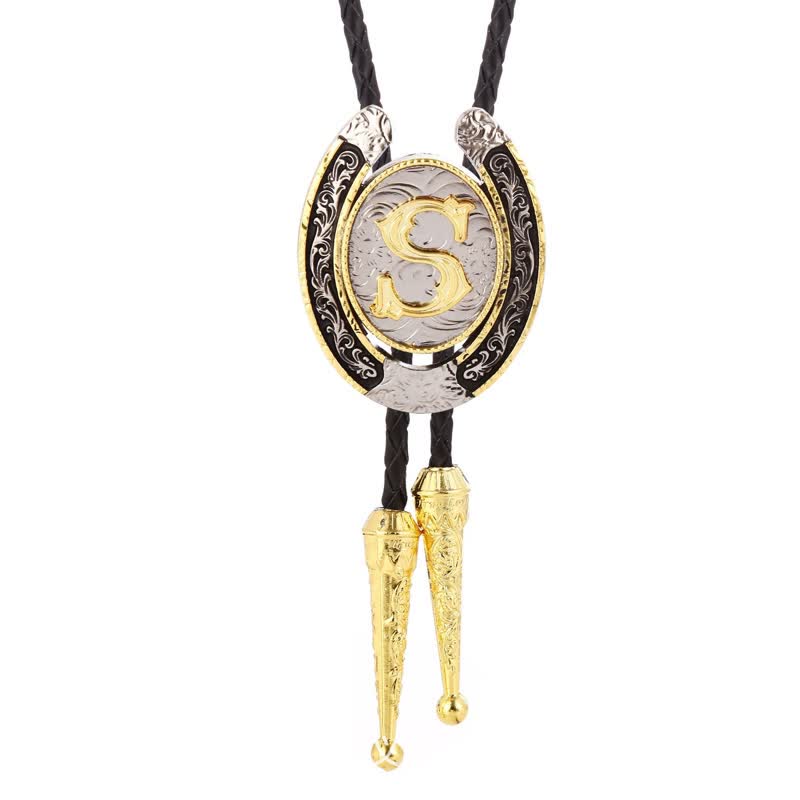 Moderne Western-Hufeisen Anfänglicher Buchstabe A bis Z Bolo Tie - Gold - S - image 22