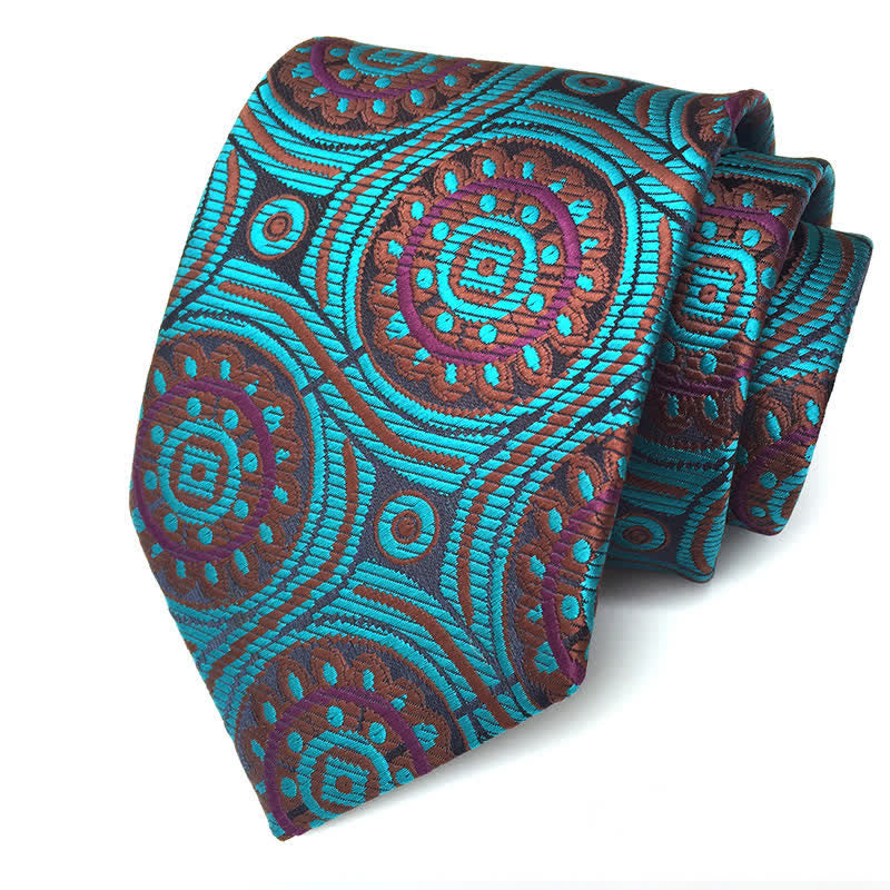 Königliche geometrische Medaillon-Blumen-Krawatte für Männer - Blaugrün & Braun - image 2