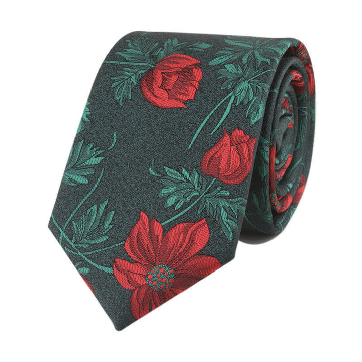 Herren-Krawatte mit Neuheitsblume mit Stiel - Rot & Grün - image 2