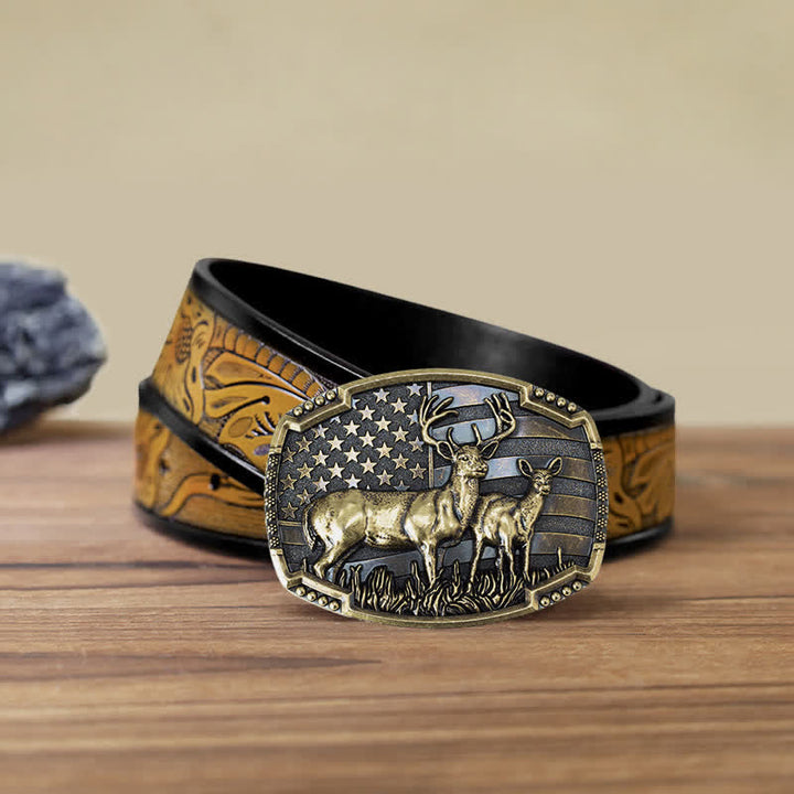 Herren DIY Deer Hunter American Flag Schnalle Ledergürtel