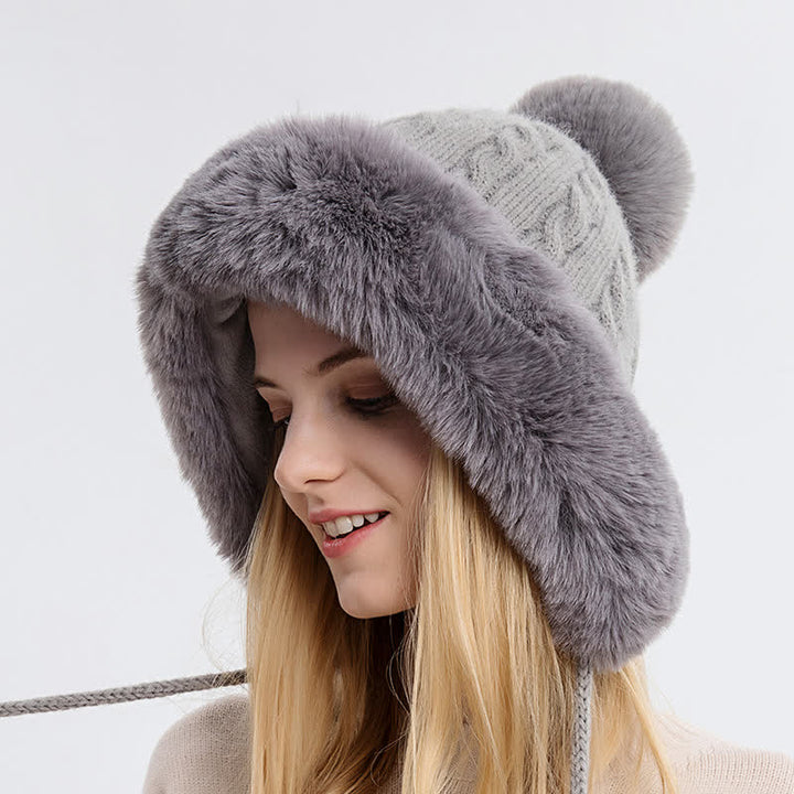 Dreifacher Bommel dicker warmer gestrickter Hut für Damen