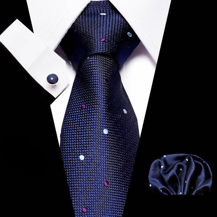 3er-Pack Herren Krawatten-Set in Dunkelblau und Lila mit Punkten