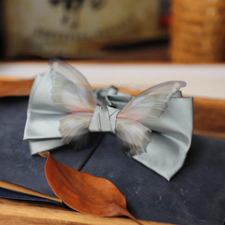 Herren-Set aus Vintage-Organza mit Schmetterlings-Fliege und Einstecktuch