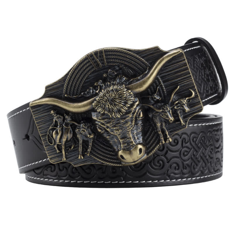 Herrengürtel aus Leder mit Longhorn-Bull-Prägung - Schwarz / Bronze - 46 - image 10