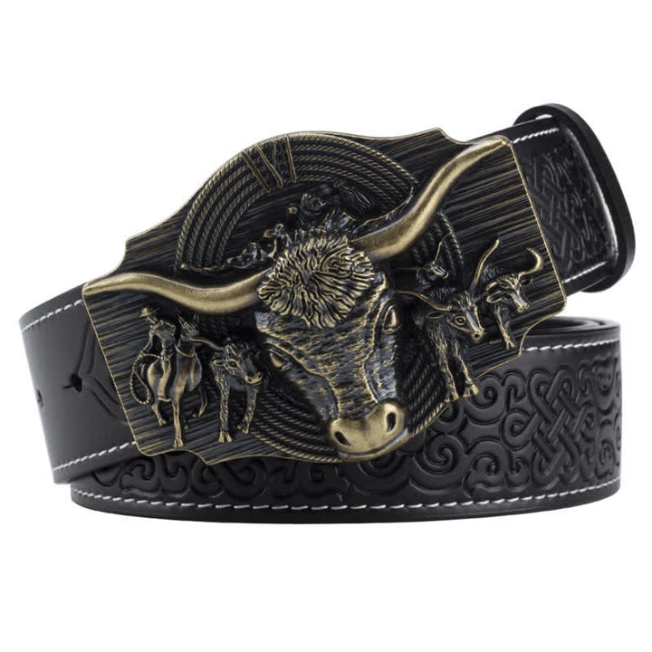 Herrengürtel aus Leder mit Longhorn-Bull-Prägung - Schwarz / Bronze - 46 - image 10