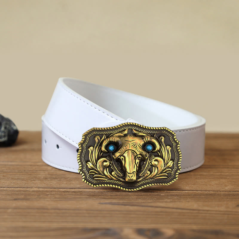 Men's DIY Goat Skull Turquoise Buckle Leder Gürtel