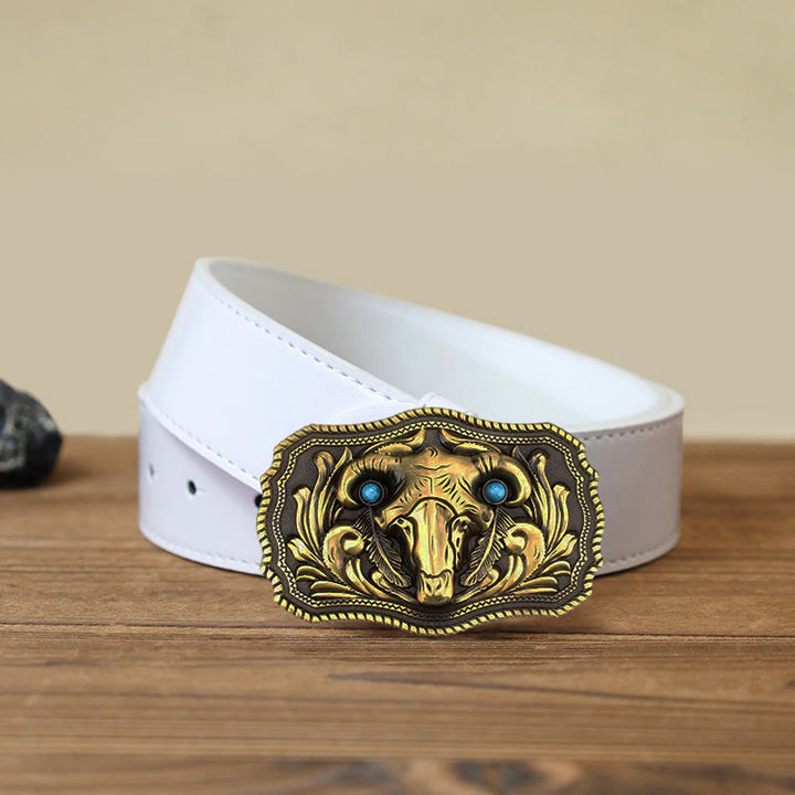 Men's DIY Goat Skull Turquoise Buckle Leder Gürtel