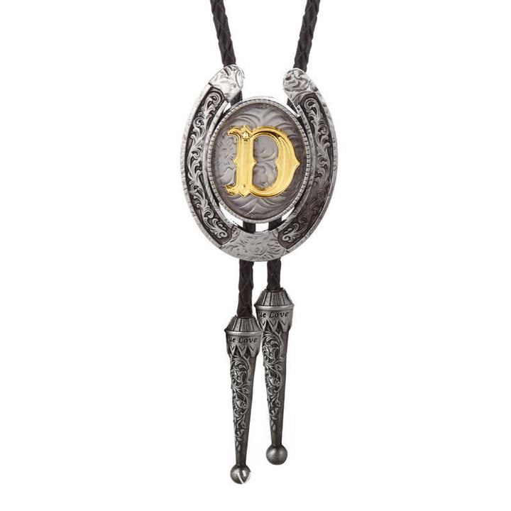 Moderne Western-Hufeisen Anfänglicher Buchstabe A bis Z Bolo Tie - Silber - D - image 33