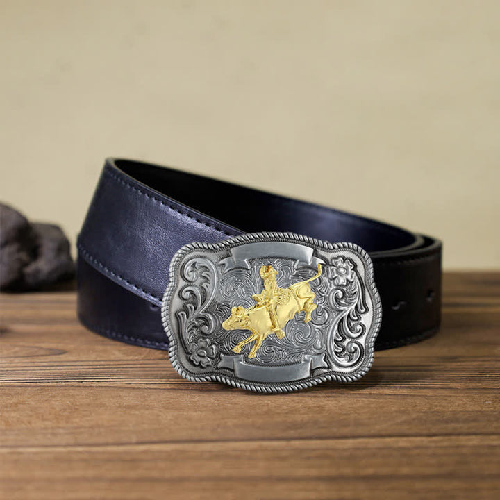 Herren DIY Ledergürtel mit goldener Tierschnalle - Rodeo - Schwarzer PU-Gürtel (40) - image 21